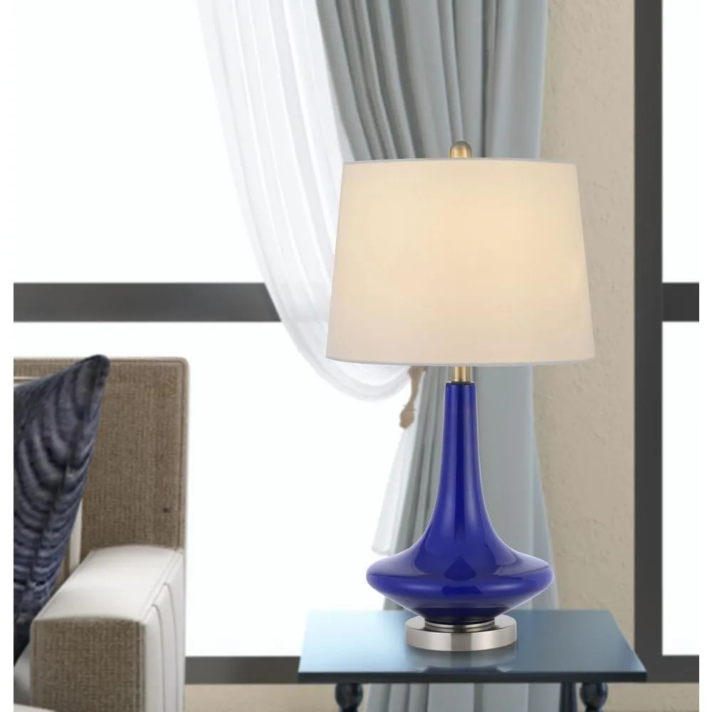 100W Kleve Glass Table Lamp With Taper Drum Hardback Linen Shade  (Priced And Sold As Pairs) By Cal Lighting