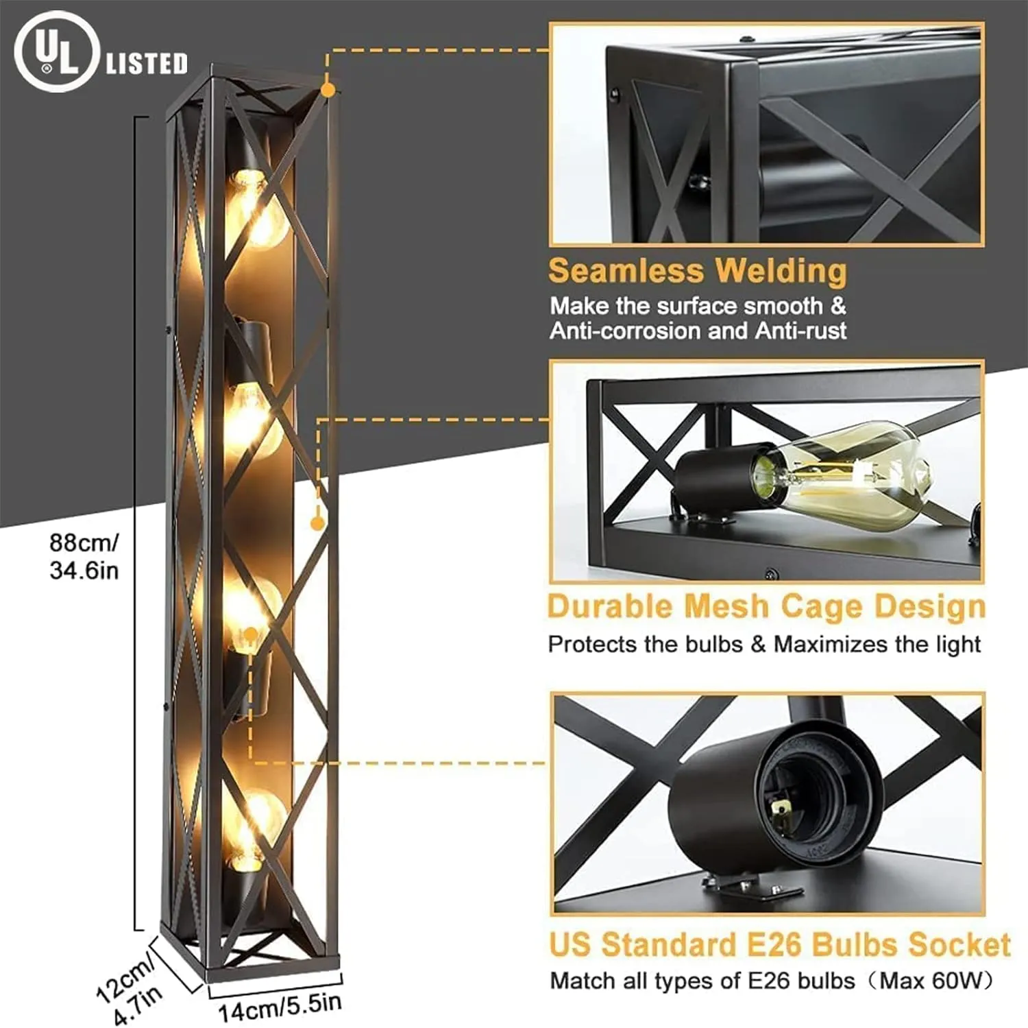 4-Light Industrial Vanity Lights, Bathroom Wall Mount Light Porch Wall Sconces Lamp
