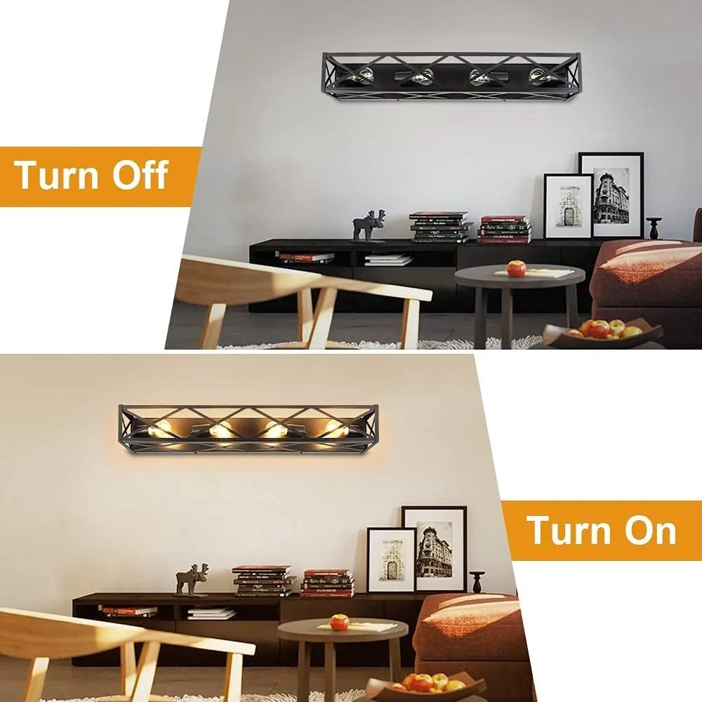 4-Light Industrial Vanity Lights, Bathroom Wall Mount Light Porch Wall Sconces Lamp