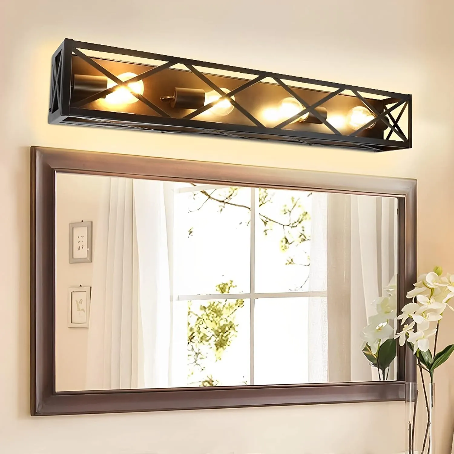 4-Light Industrial Vanity Lights, Bathroom Wall Mount Light Porch Wall Sconces Lamp