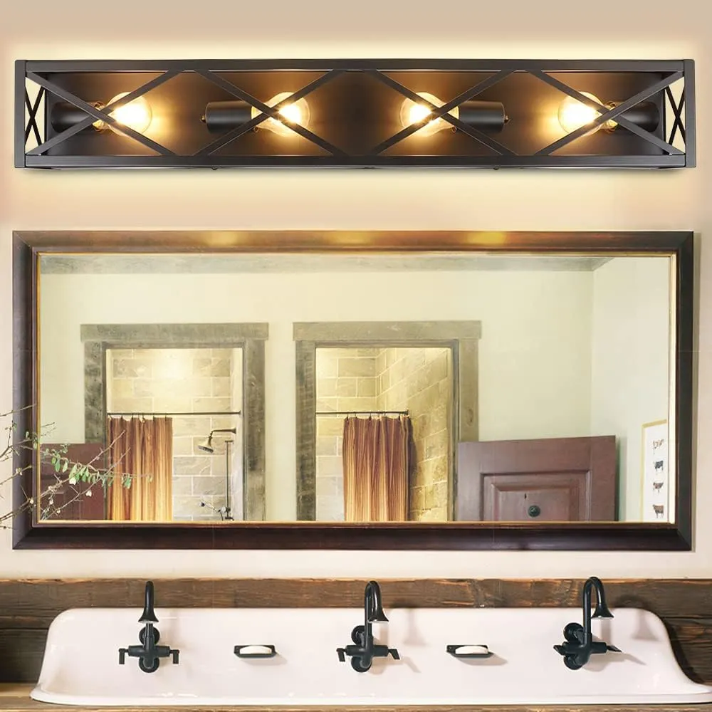 4-Light Industrial Vanity Lights, Bathroom Wall Mount Light Porch Wall Sconces Lamp