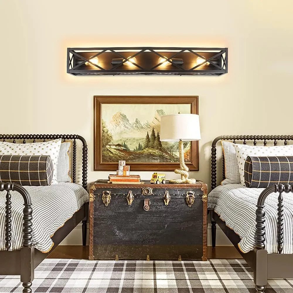 4-Light Industrial Vanity Lights, Bathroom Wall Mount Light Porch Wall Sconces Lamp