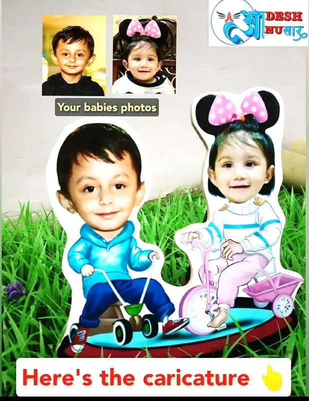Adesh Anusaar™ Caricature Personalised Gifts for Couple Marriage Wedding Wodden (9 x 6.5) AD076