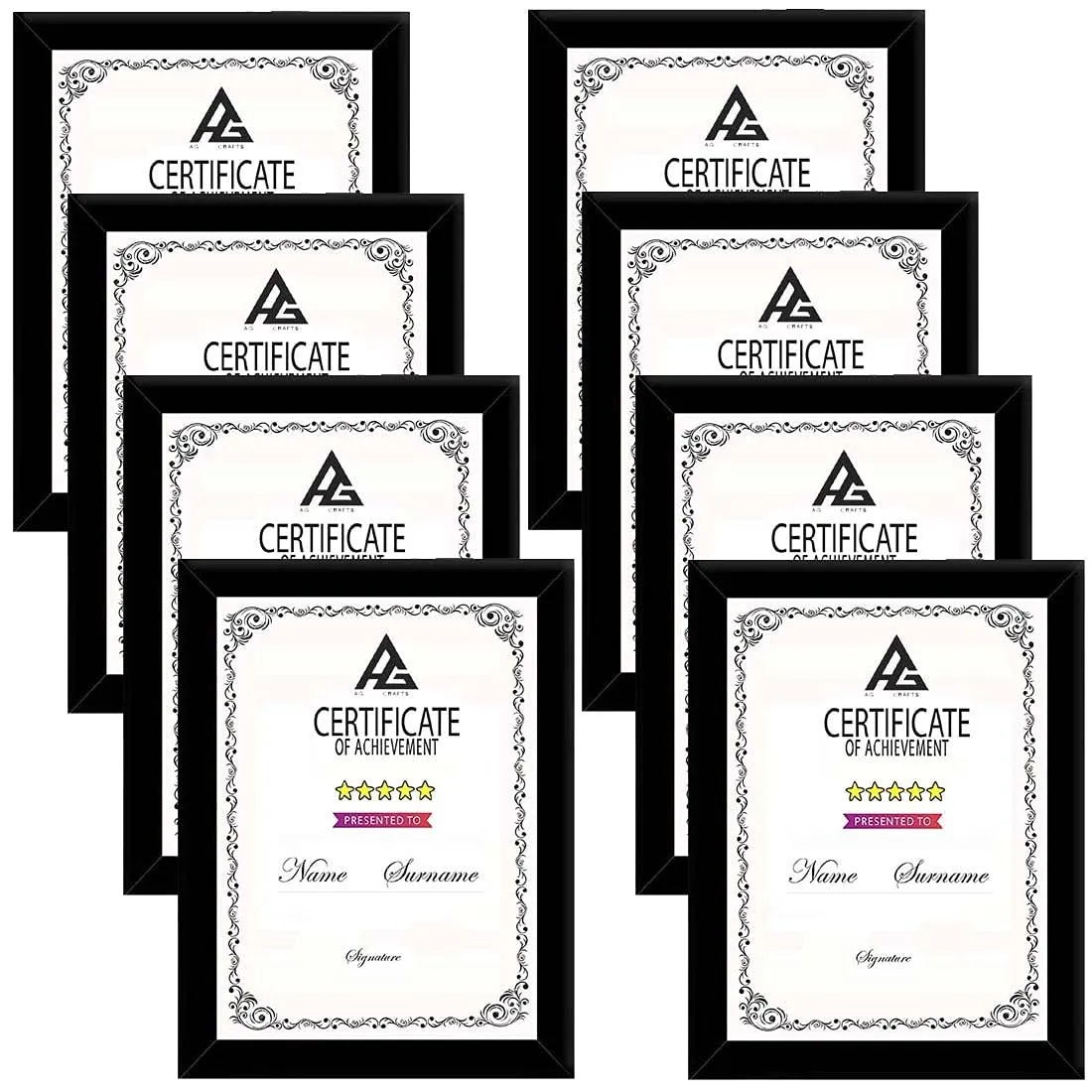 AG CRAFTS A4 Size Photo Frame For Wall Black Picture Frame For Home and Office Decoration (Black-A4-8 Frame)