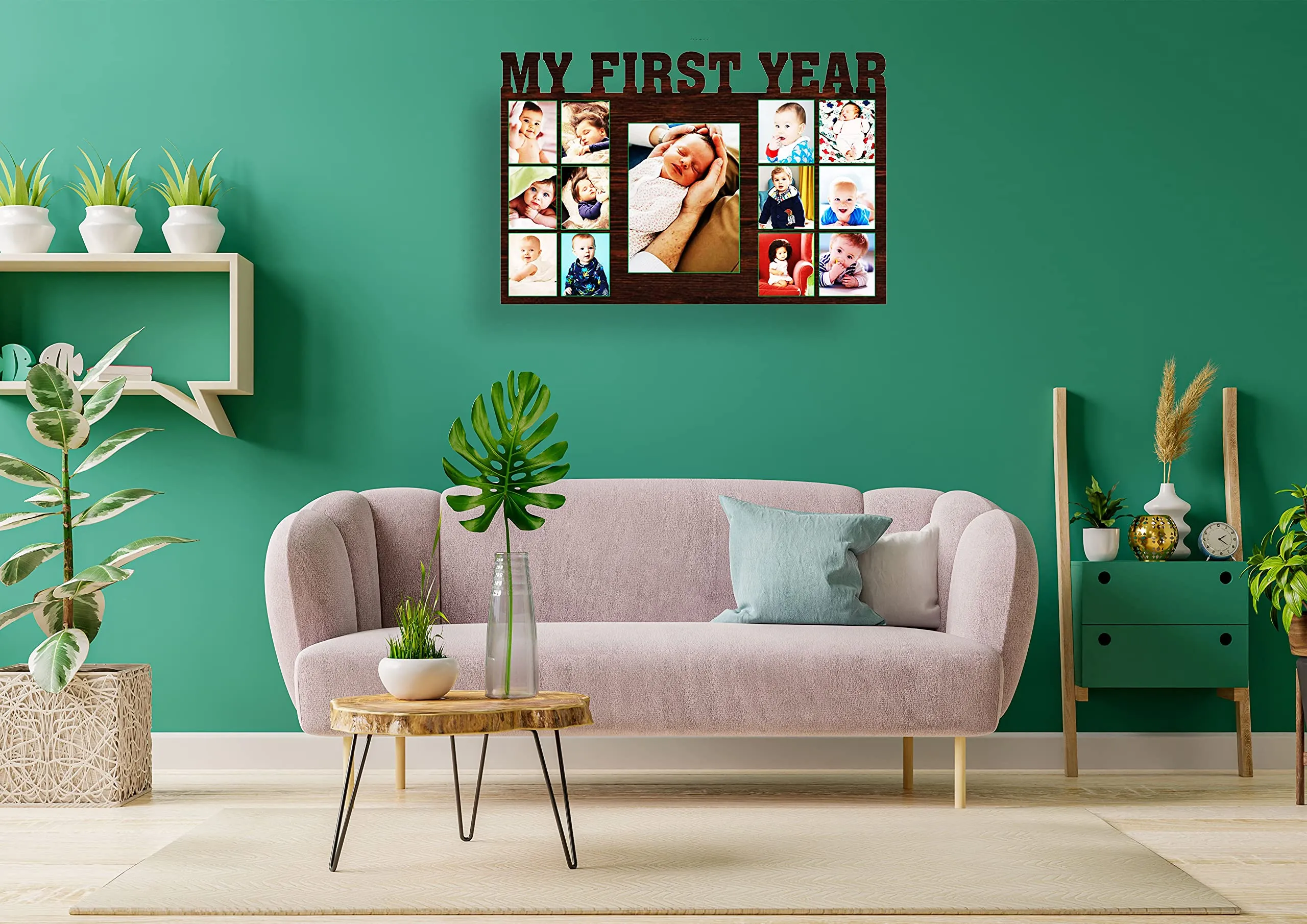 Amour Store || Personalized My first year design collage wooden photo frame for Girl , boy, Baby, Birthday , Kids Room || Size 14*10 Inch, Wall Mount