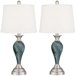 ARDEN GREEN-BLUE GLASS TWIST COLUMN TABLE LAMPS - SET OF 2