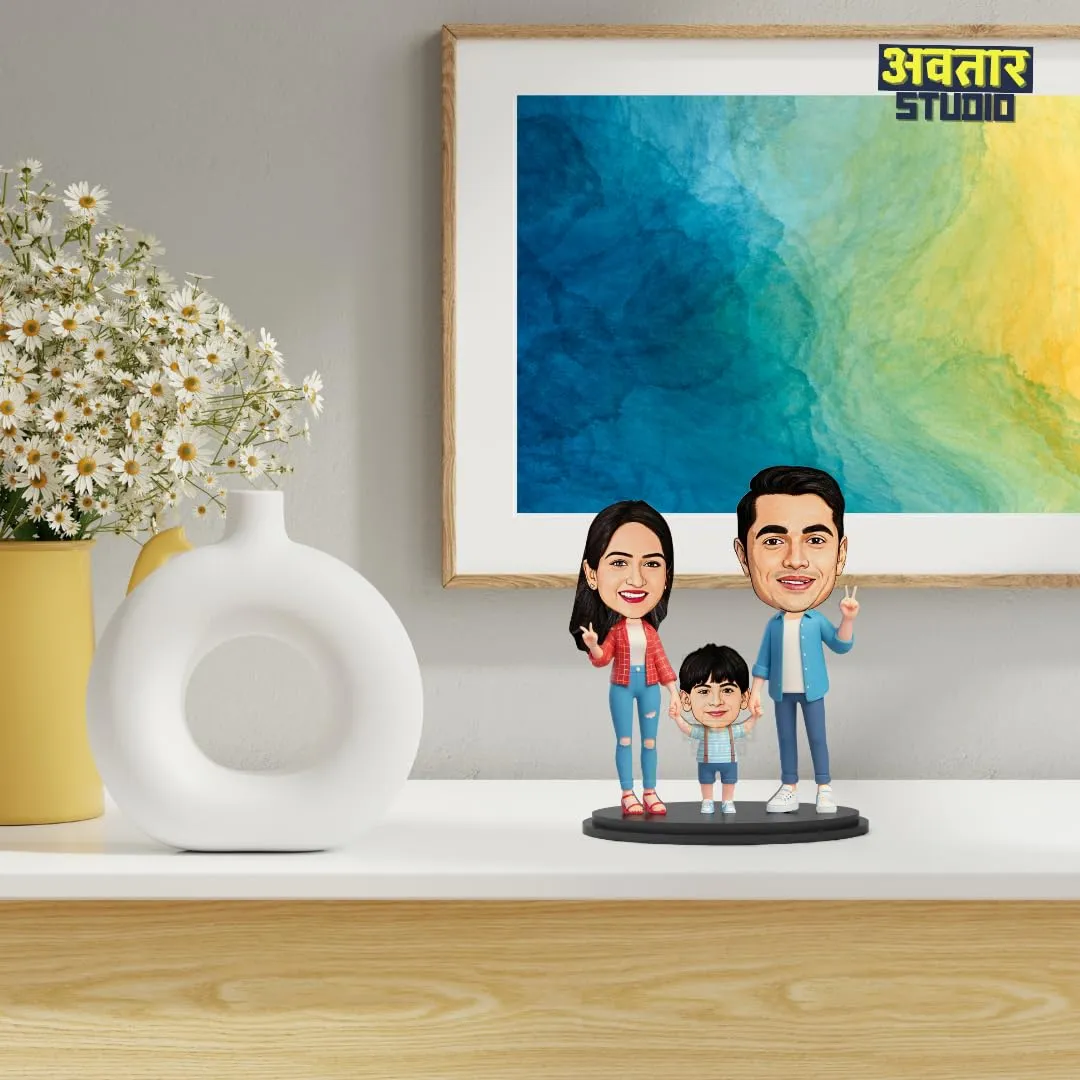 Avatar Studio Personalized Gift for Husband, Wife, Kids, Sister, Brother Character Caricature Photo Frame Unique Design Customized Gift for Friends & Family (Family of Three - 1)