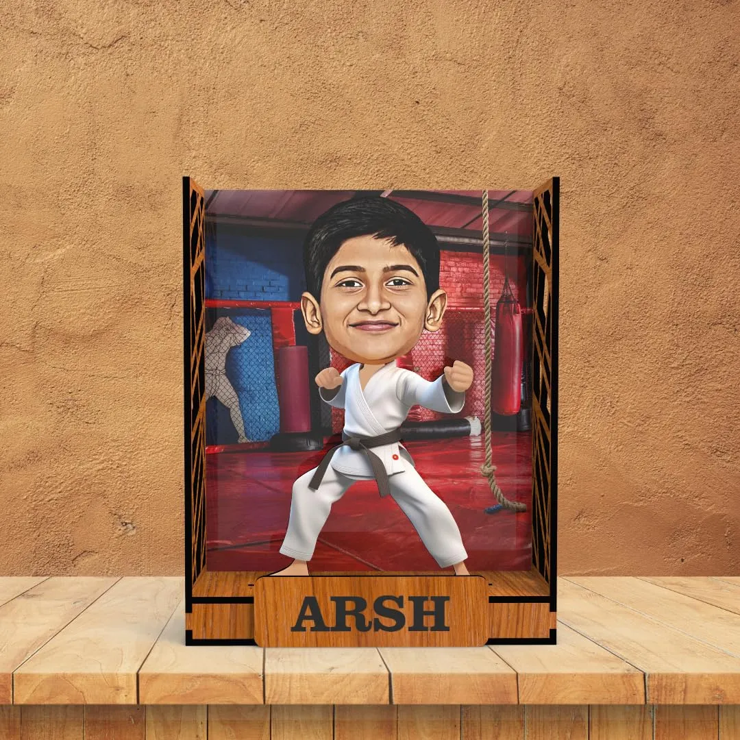 Avatar Studio Personalized Gift for Kids, Brother, Friends, Character Caricature Photo Frame Unique Design Customized Gift for Friends & Family Return Gift (Karate Kid Boy)