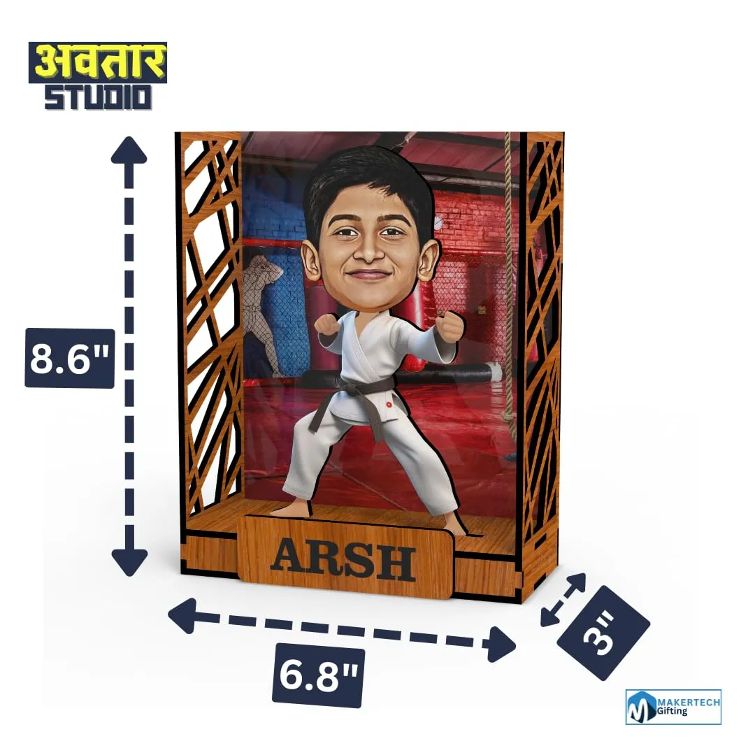 Avatar Studio Personalized Gift for Kids, Brother, Friends, Character Caricature Photo Frame Unique Design Customized Gift for Friends & Family Return Gift (Karate Kid Boy)