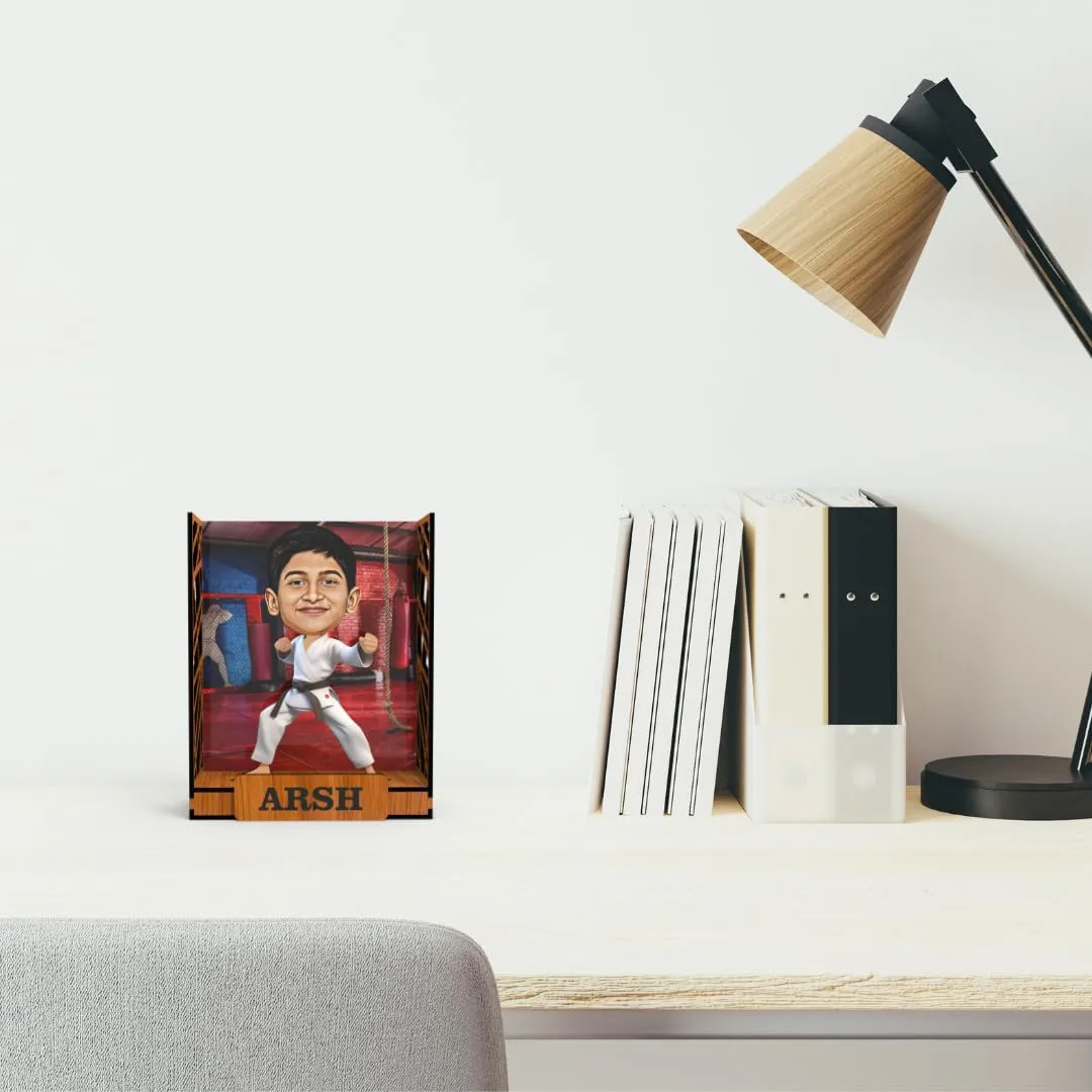 Avatar Studio Personalized Gift for Kids, Brother, Friends, Character Caricature Photo Frame Unique Design Customized Gift for Friends & Family Return Gift (Karate Kid Boy)