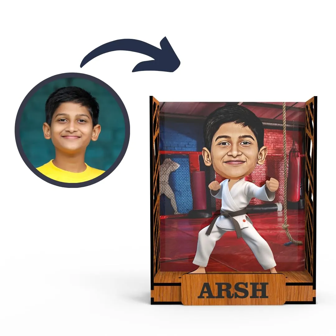 Avatar Studio Personalized Gift for Kids, Brother, Friends, Character Caricature Photo Frame Unique Design Customized Gift for Friends & Family Return Gift (Karate Kid Boy)