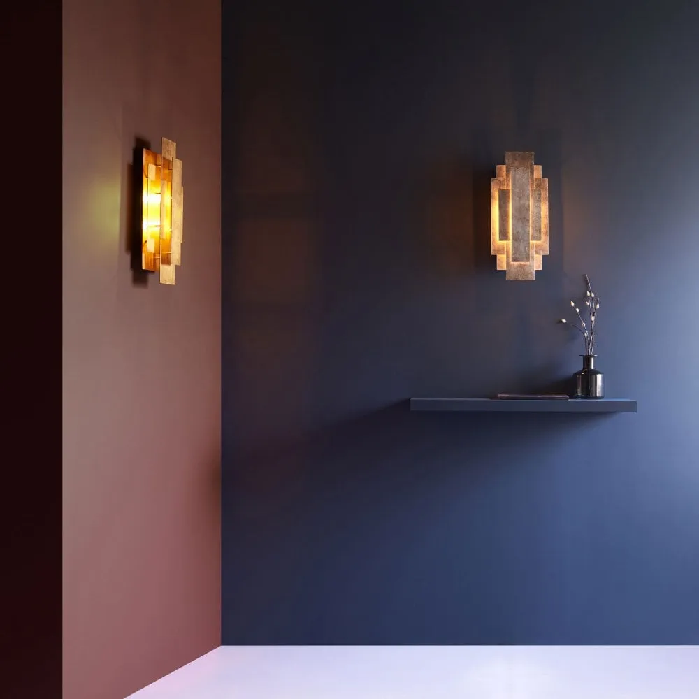 Aztec 2Lt Wall Light - Antique Gold Leaf/Antique Silver Leaf