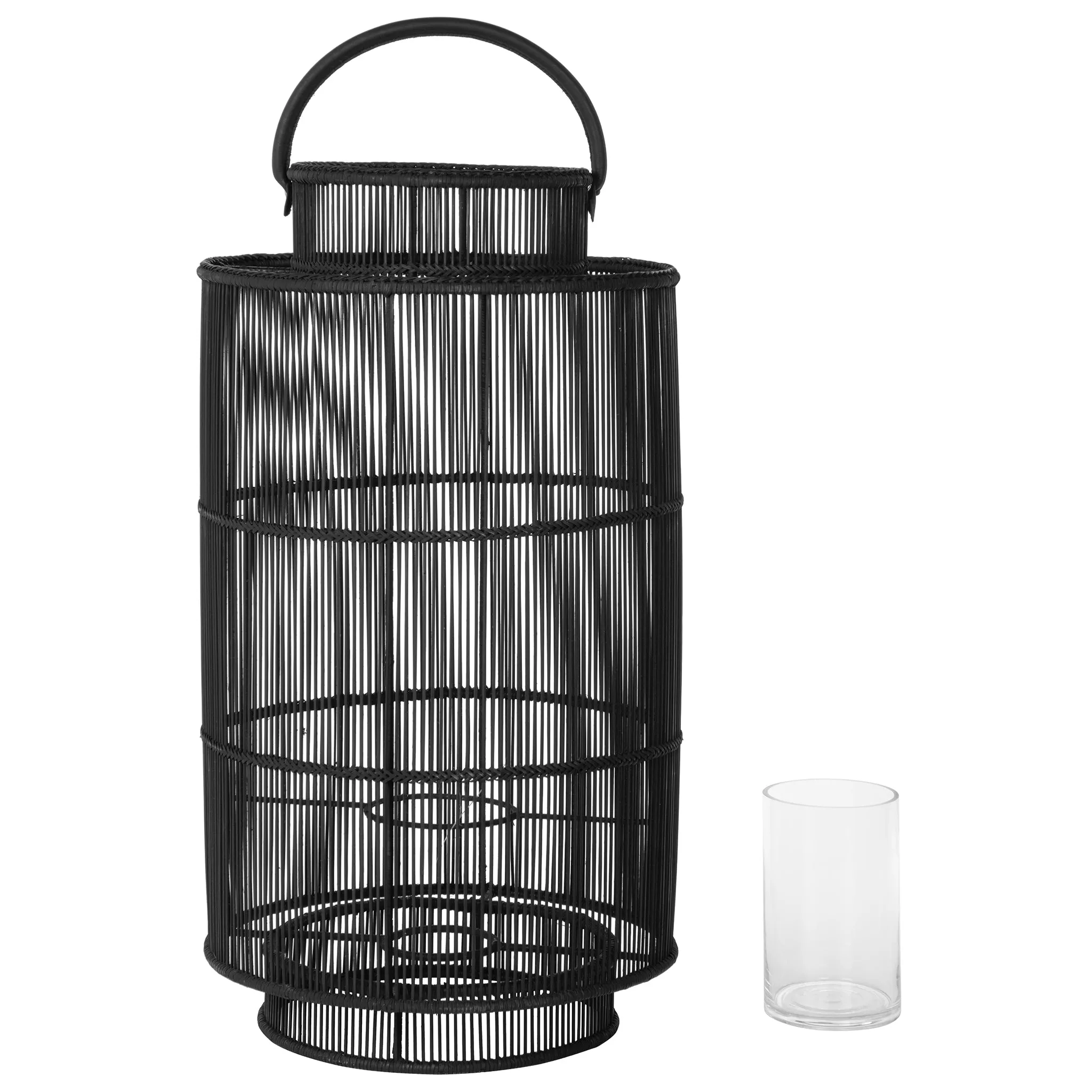 Baja Decorative Rattan Candle Hurricane Lanterns, Black
