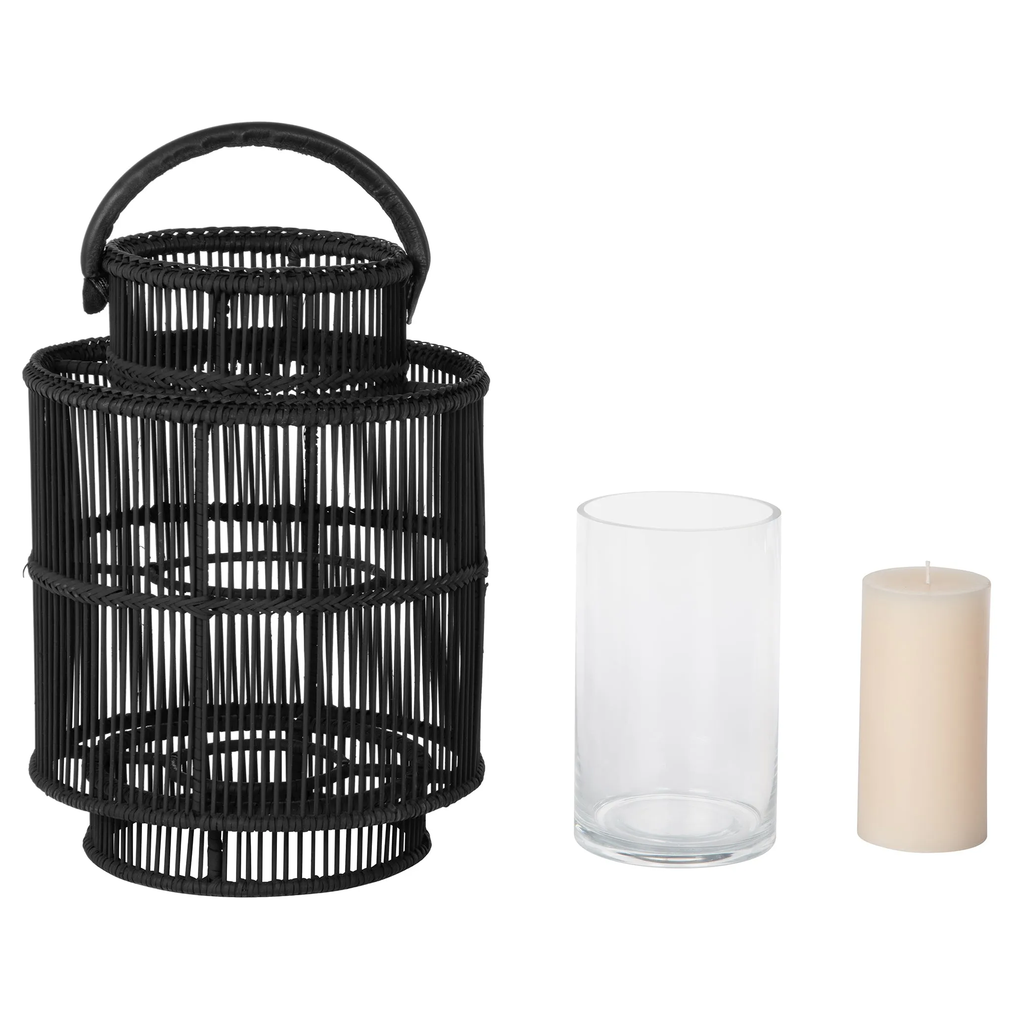 Baja Decorative Rattan Candle Hurricane Lanterns, Black