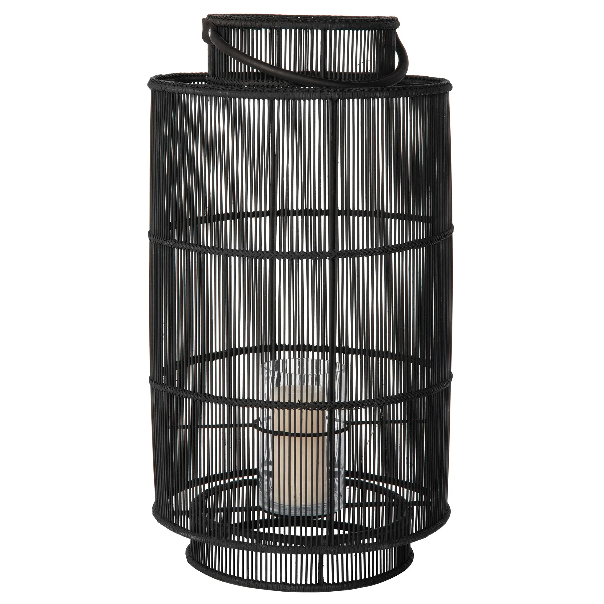 Baja Decorative Rattan Candle Hurricane Lanterns, Black