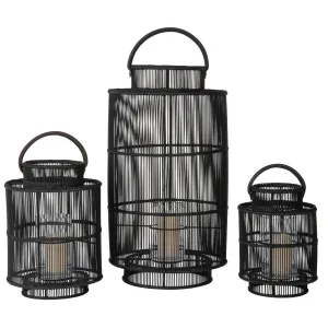 Baja Decorative Rattan Candle Hurricane Lanterns, Black