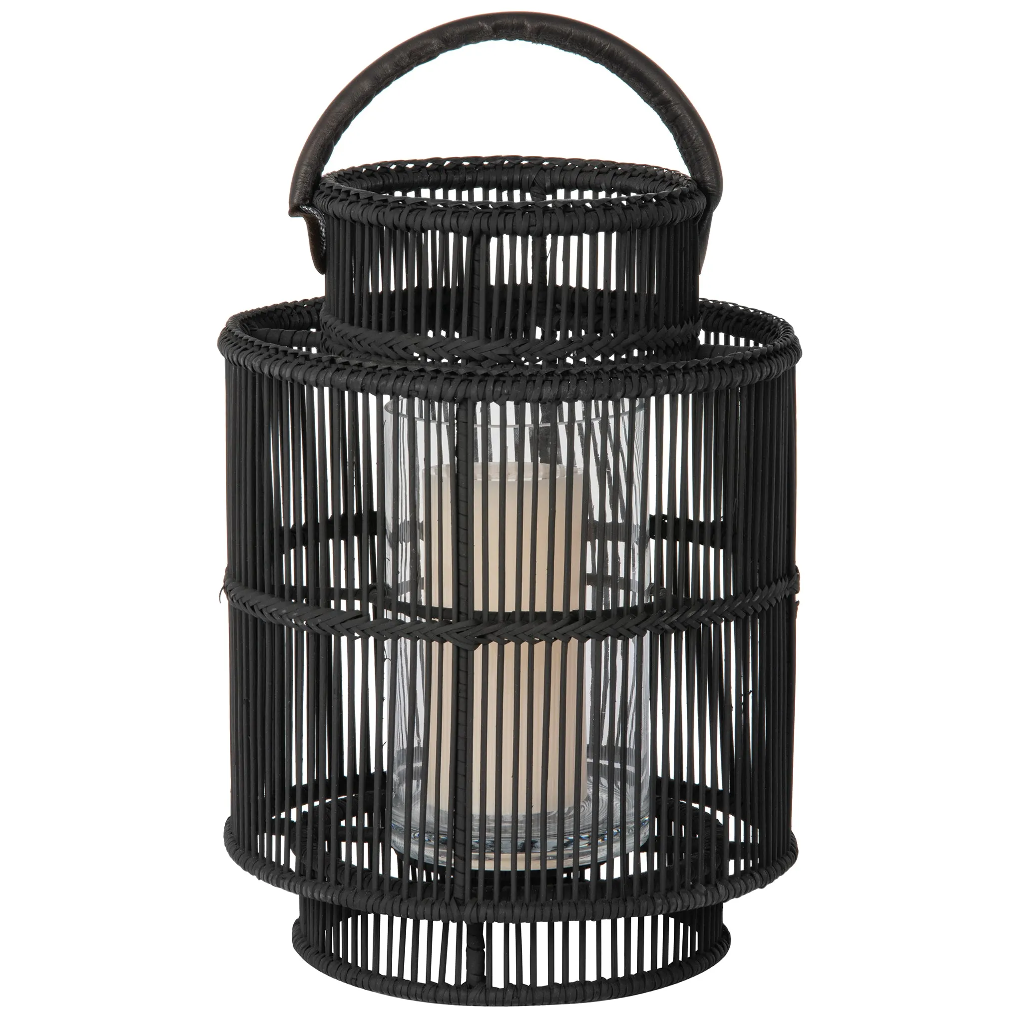 Baja Decorative Rattan Candle Hurricane Lanterns, Black
