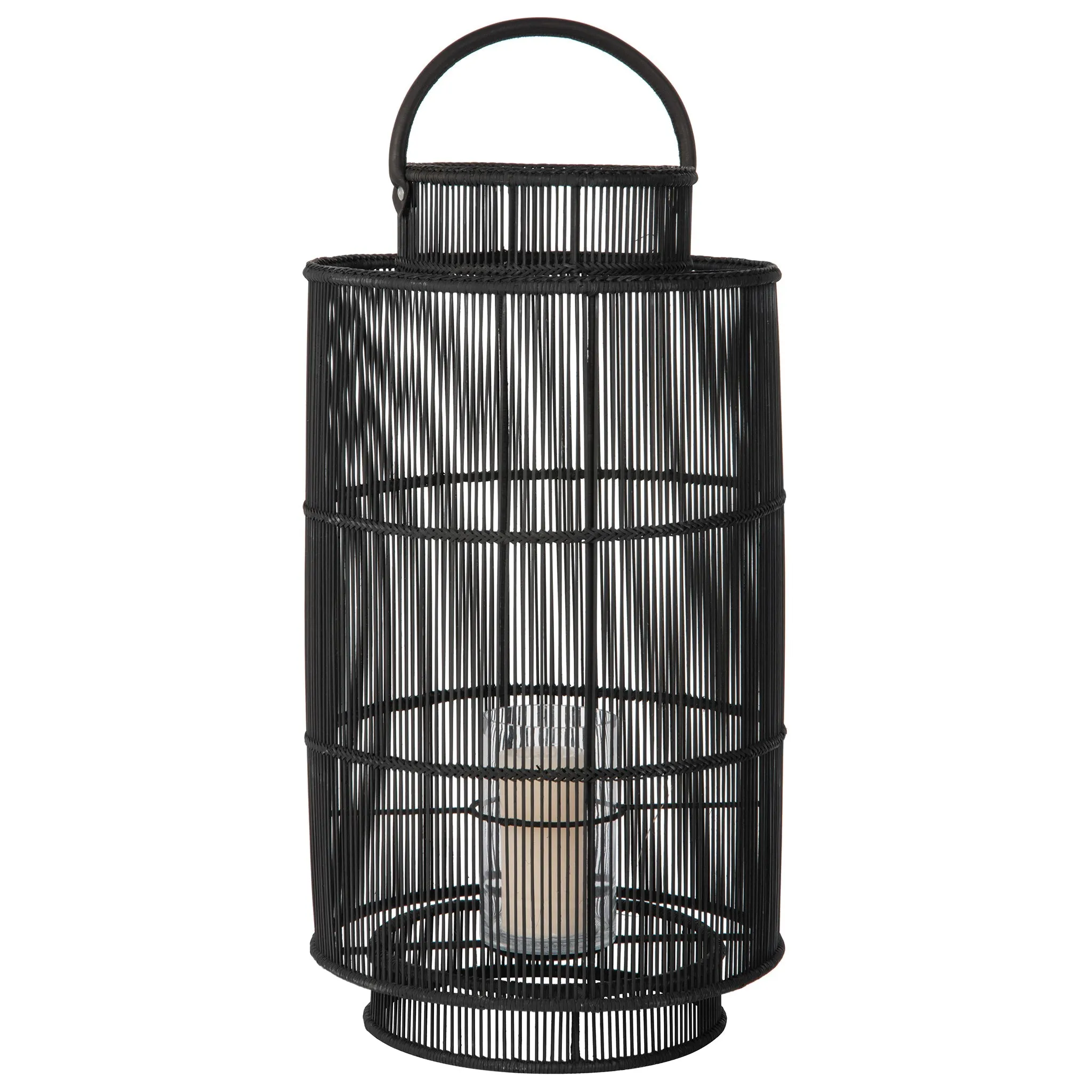 Baja Decorative Rattan Candle Hurricane Lanterns, Black