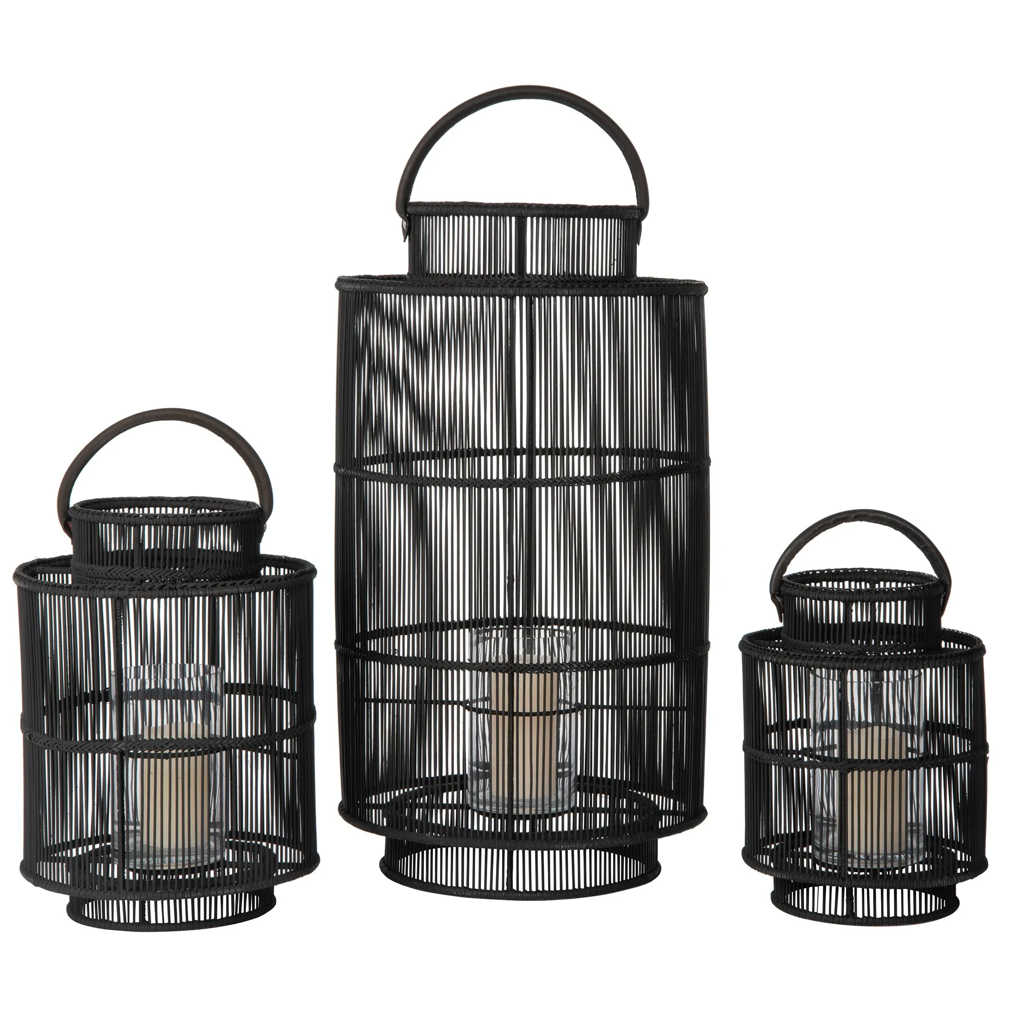 Baja Decorative Rattan Candle Hurricane Lanterns, Black