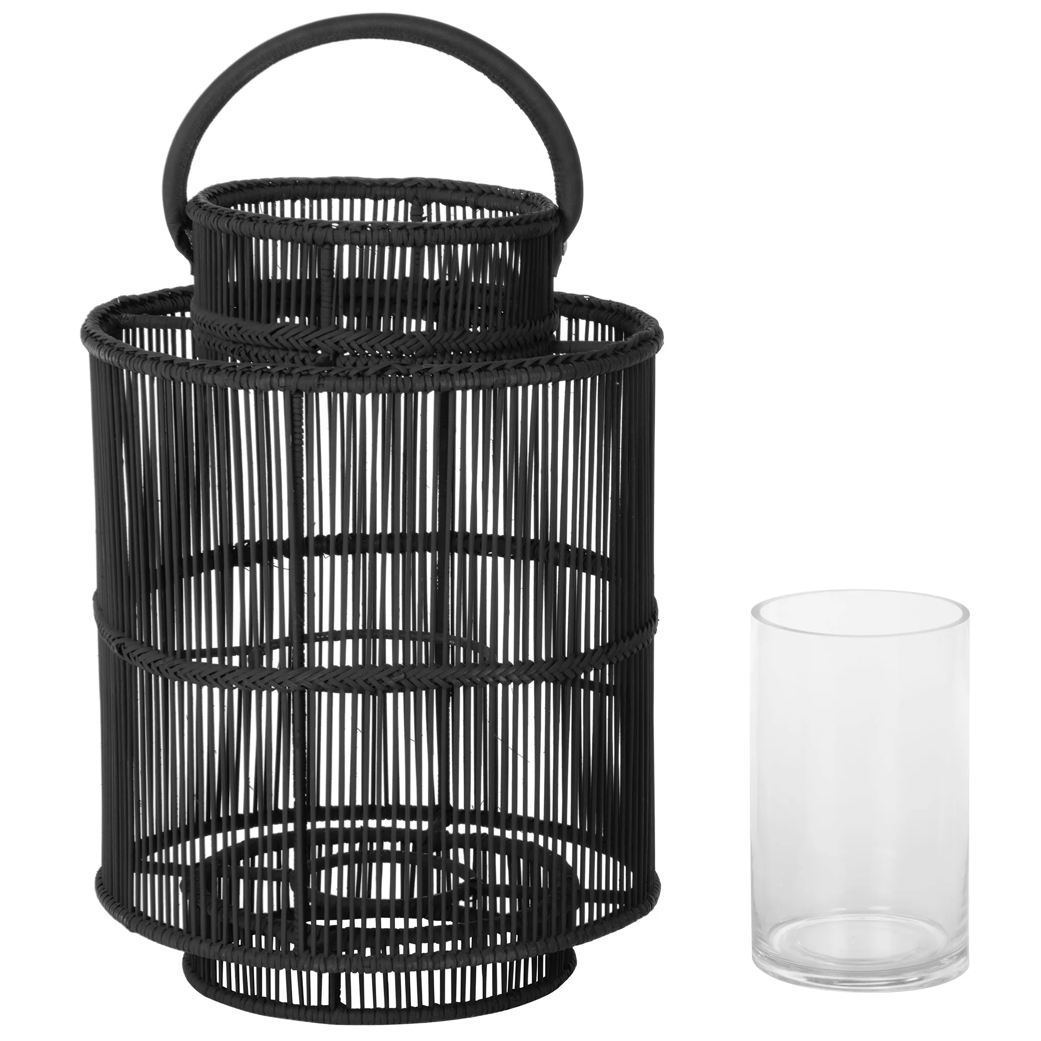 Baja Decorative Rattan Candle Hurricane Lanterns, Black