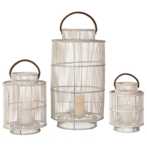 Baja Decorative Rattan Candle Hurricane Lanterns, White-Wash