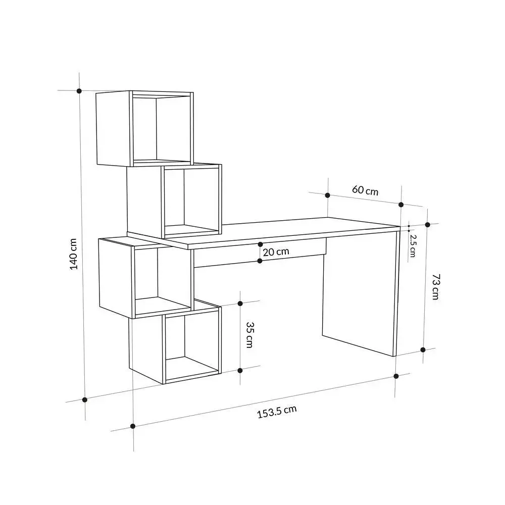 Balance Modern Desk With Shelves 153.5cm