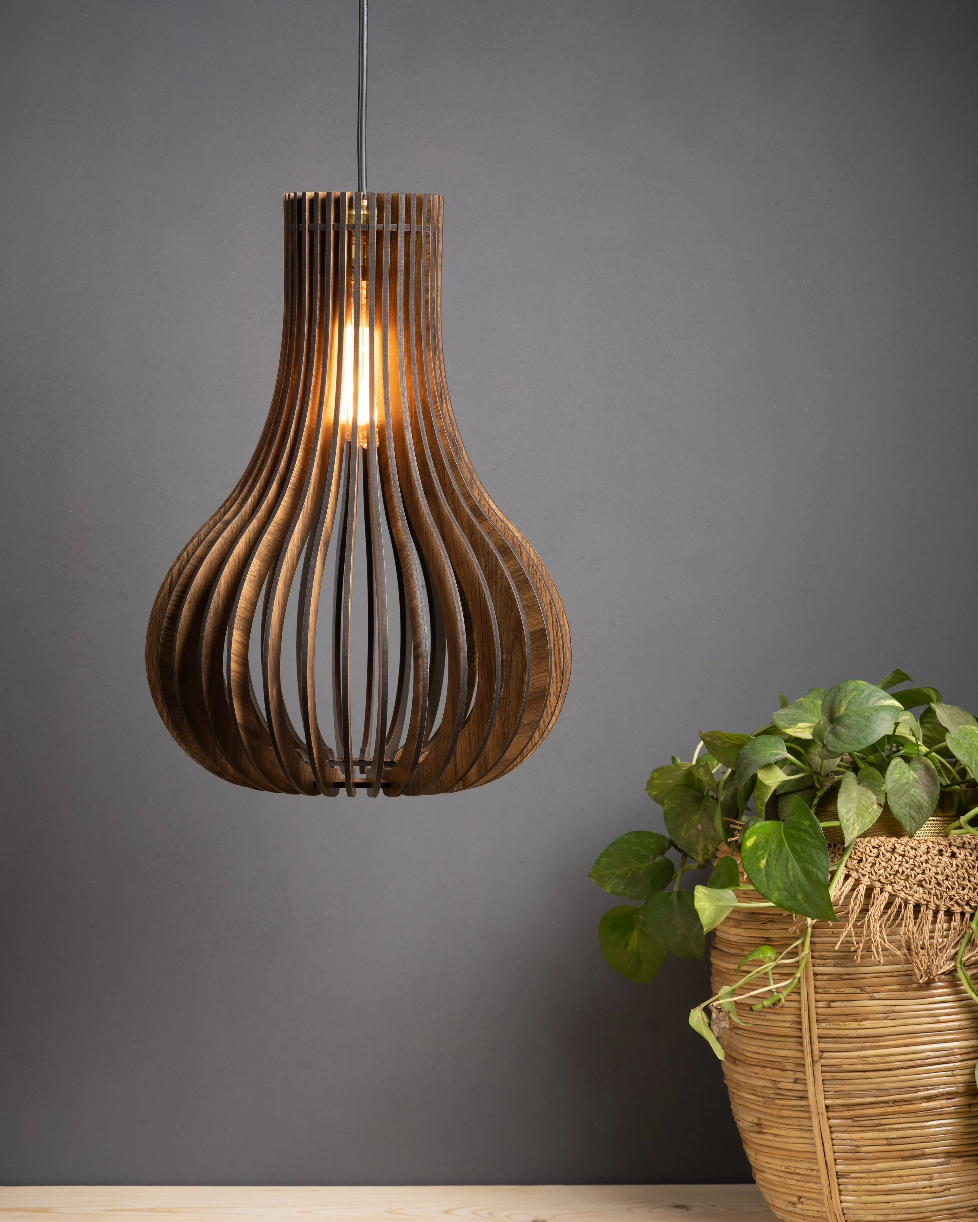 Barua  Ceiling Pine Wood Lamp