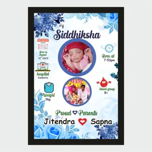 Bhikham Creation 8x12 Inch Wood Customised Personalized Baby Birth Photo Frame | A3 Baby Birth Details Memory Frame | A4 Size Birthday Gift Photo Frame Photo Frames For Wife, Husband, Parents 12x18 Frame