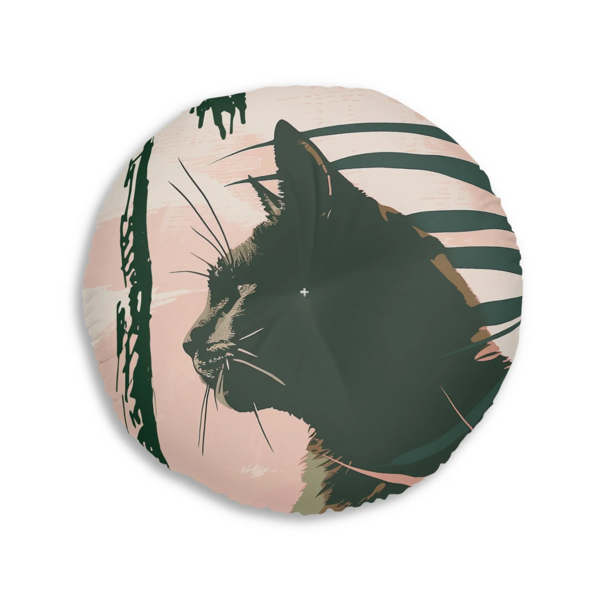 Black Cat Art Mandala Design Floor Cushion - Tufted Round Pillow