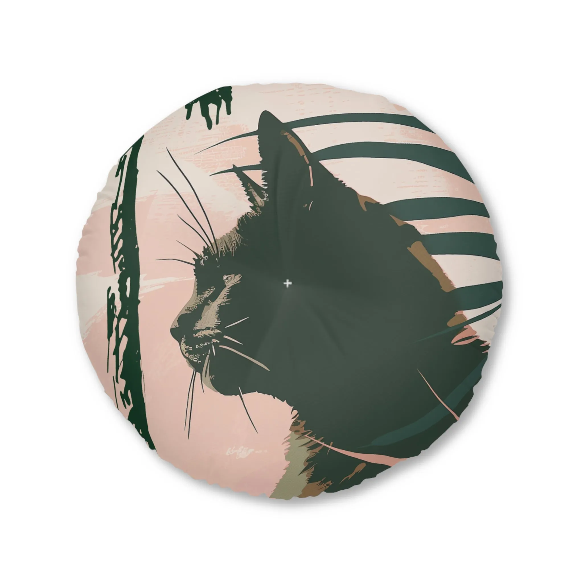 Black Cat Art Mandala Design Floor Cushion - Tufted Round Pillow