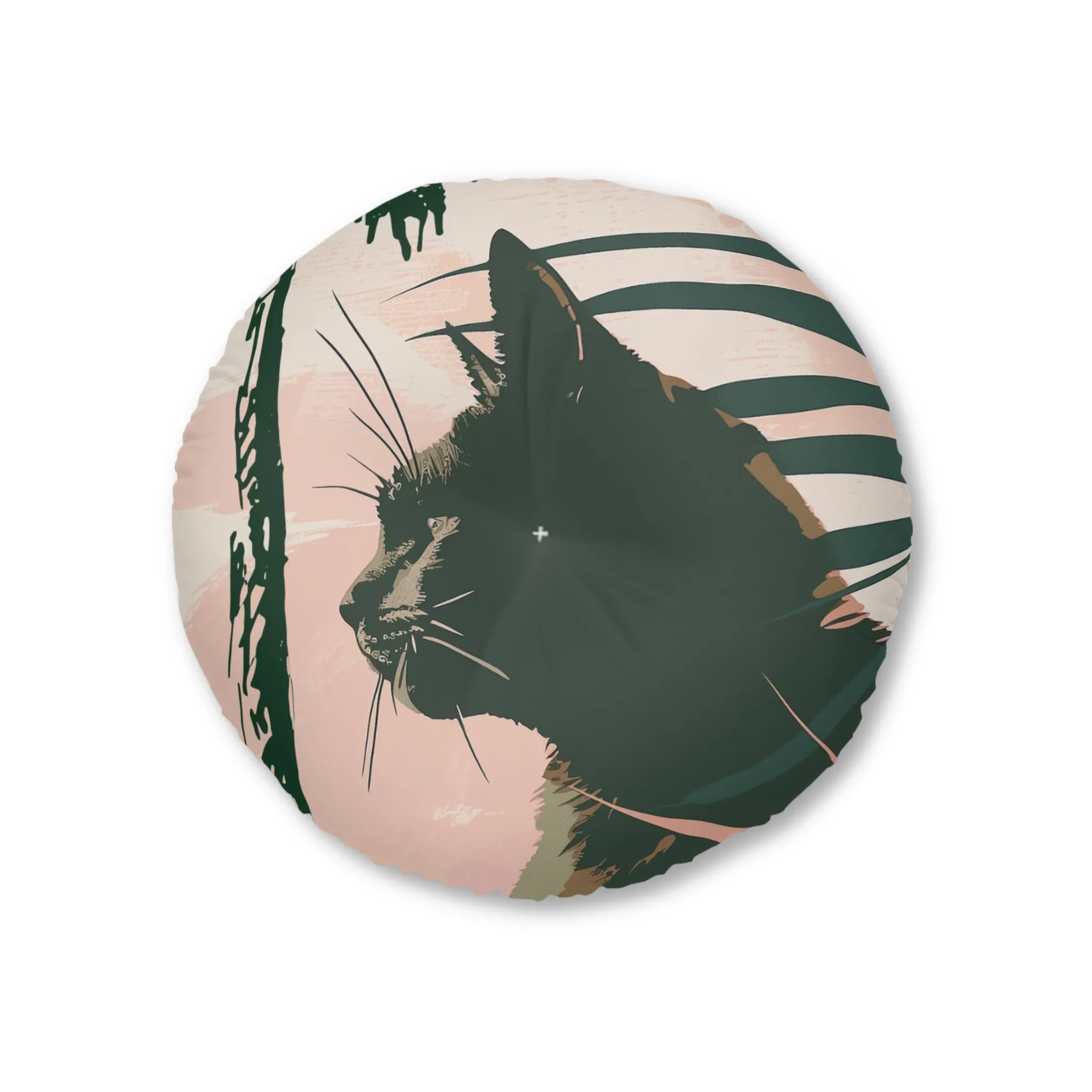 Black Cat Art Mandala Design Floor Cushion - Tufted Round Pillow