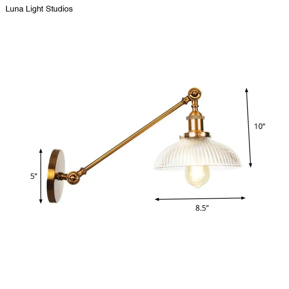 Brass Wall Mounted Clear Glass Sconce Light with Rotating Single-Bulb Saucer/Cone Design & Straight Arm
