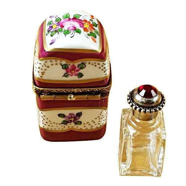 Burgundy Tall with Flowers & Bottle limoges box