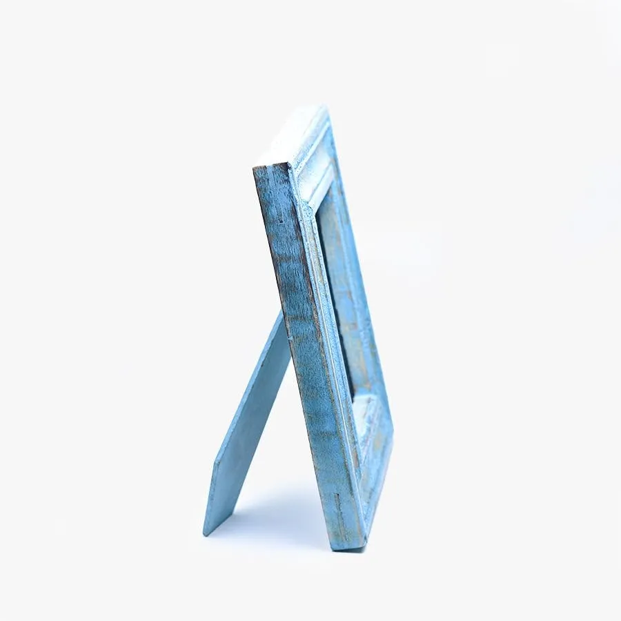 CASA DECOR Wood Distressed Pop Blue Picture Frame For Home & Office Decor | Table Top Photo Frame | Standing Photo Frame Couple Gifts Valentine 4x6