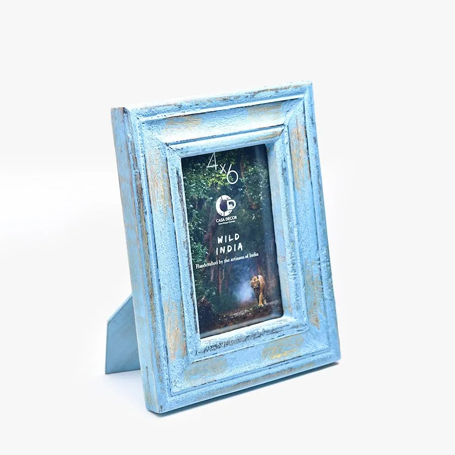 CASA DECOR Wood Distressed Pop Blue Picture Frame For Home & Office Decor | Table Top Photo Frame | Standing Photo Frame Couple Gifts Valentine 4x6