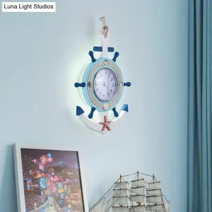 Clock Design Kids Blue LED Wall Sconce with Warm/White Light by Rudder Lighting