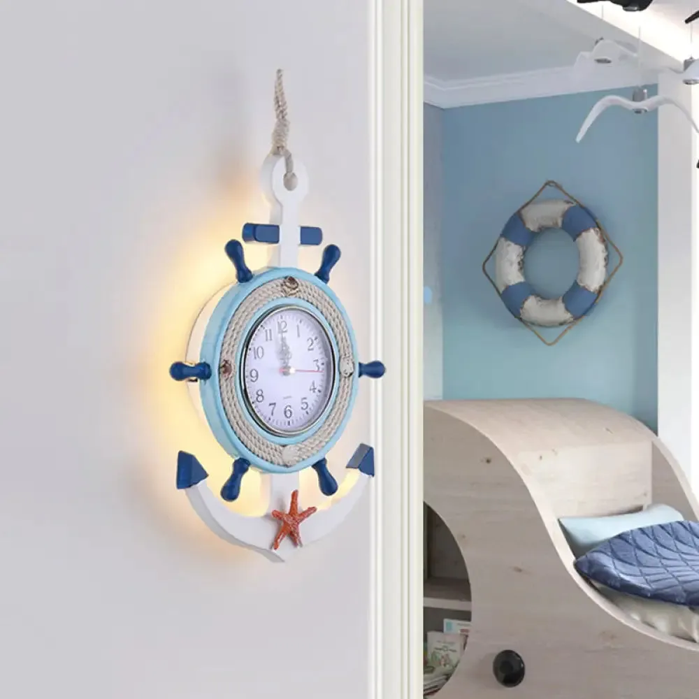 Clock Design Kids Blue LED Wall Sconce with Warm/White Light by Rudder Lighting