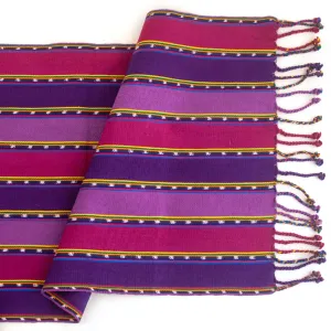 Colorful handwoven cotton table runner, purple stripes