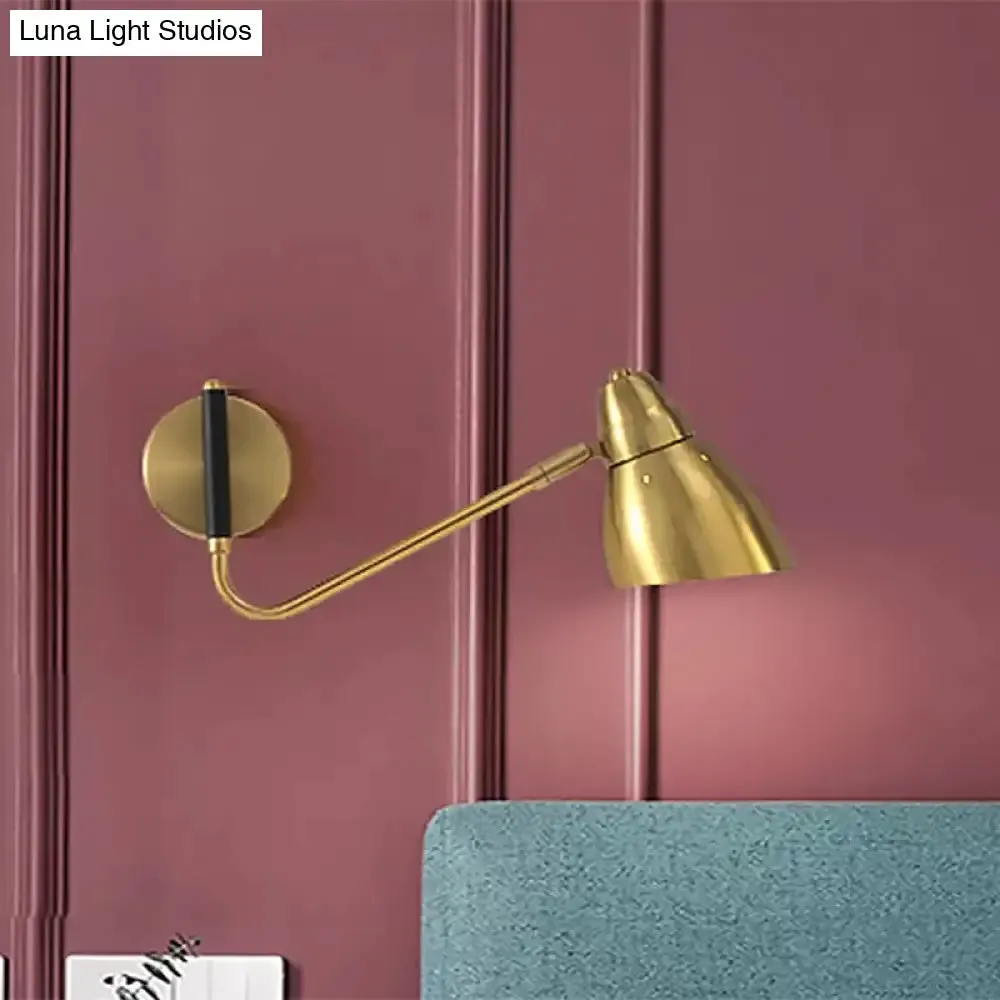 Contemporary Gold Wall Sconce with Dome Metal Shade for Bedroom Lighting