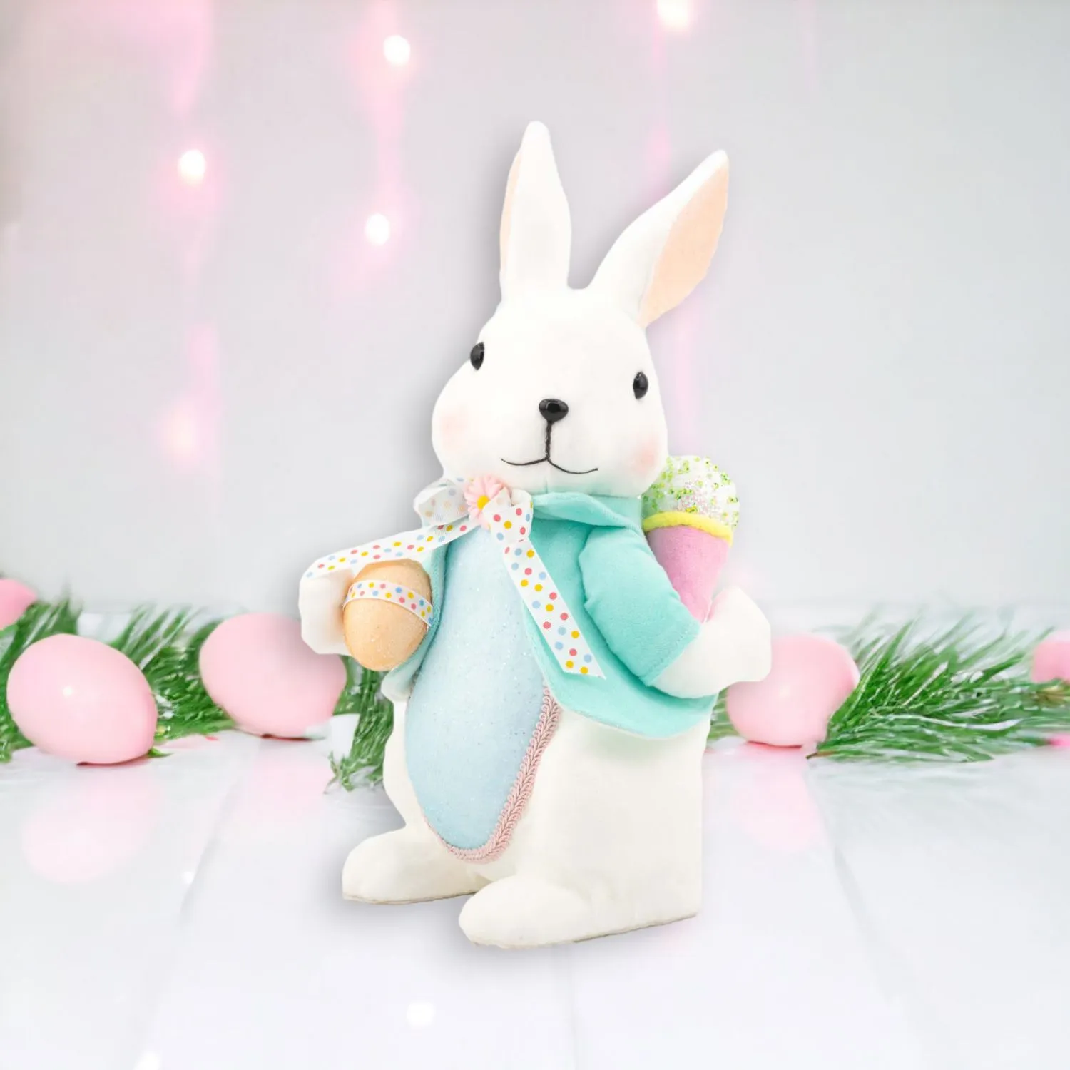 December Diamonds Eggstra Sweet Boy Bunny With Egg Cupcake Figurine, Multicolor