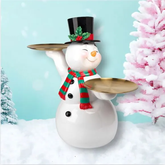 December Diamonds Retro 24" Vintage Snowman with Serving Trays