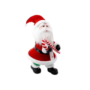 December Diamonds Santa in Red Coat with Candy Cane Figurine