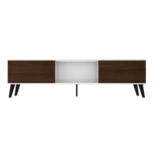 Doyers 70.87 Mid-Century Modern TV Stand in White and Nut Brown