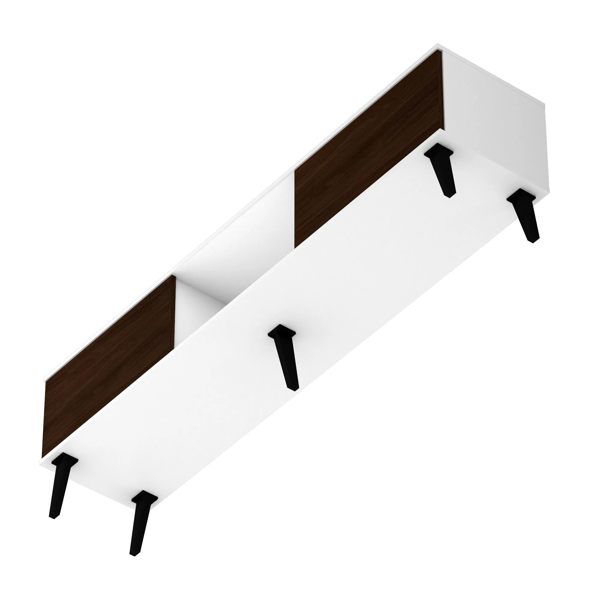 Doyers 70.87 Mid-Century Modern TV Stand in White and Nut Brown