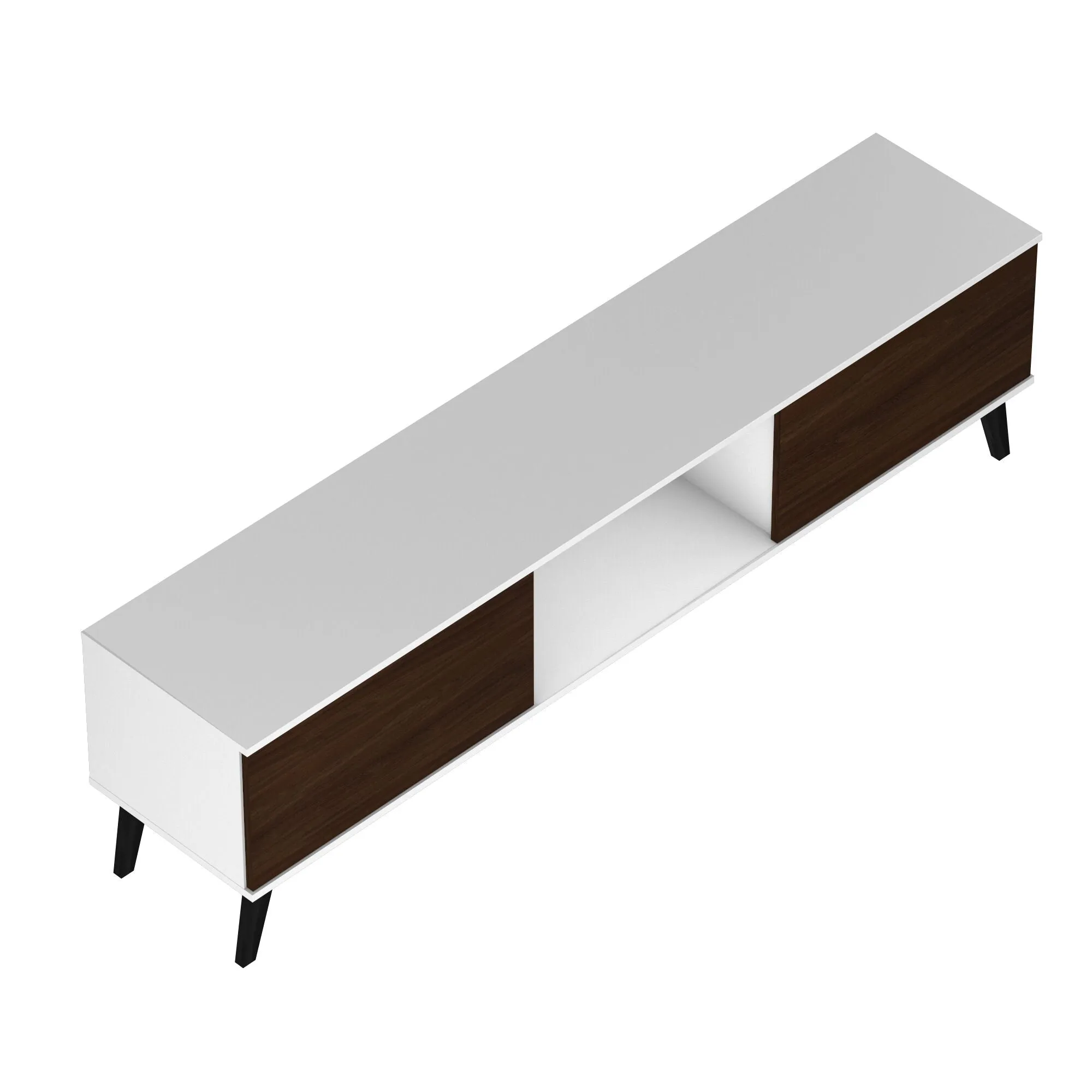 Doyers 70.87 Mid-Century Modern TV Stand in White and Nut Brown