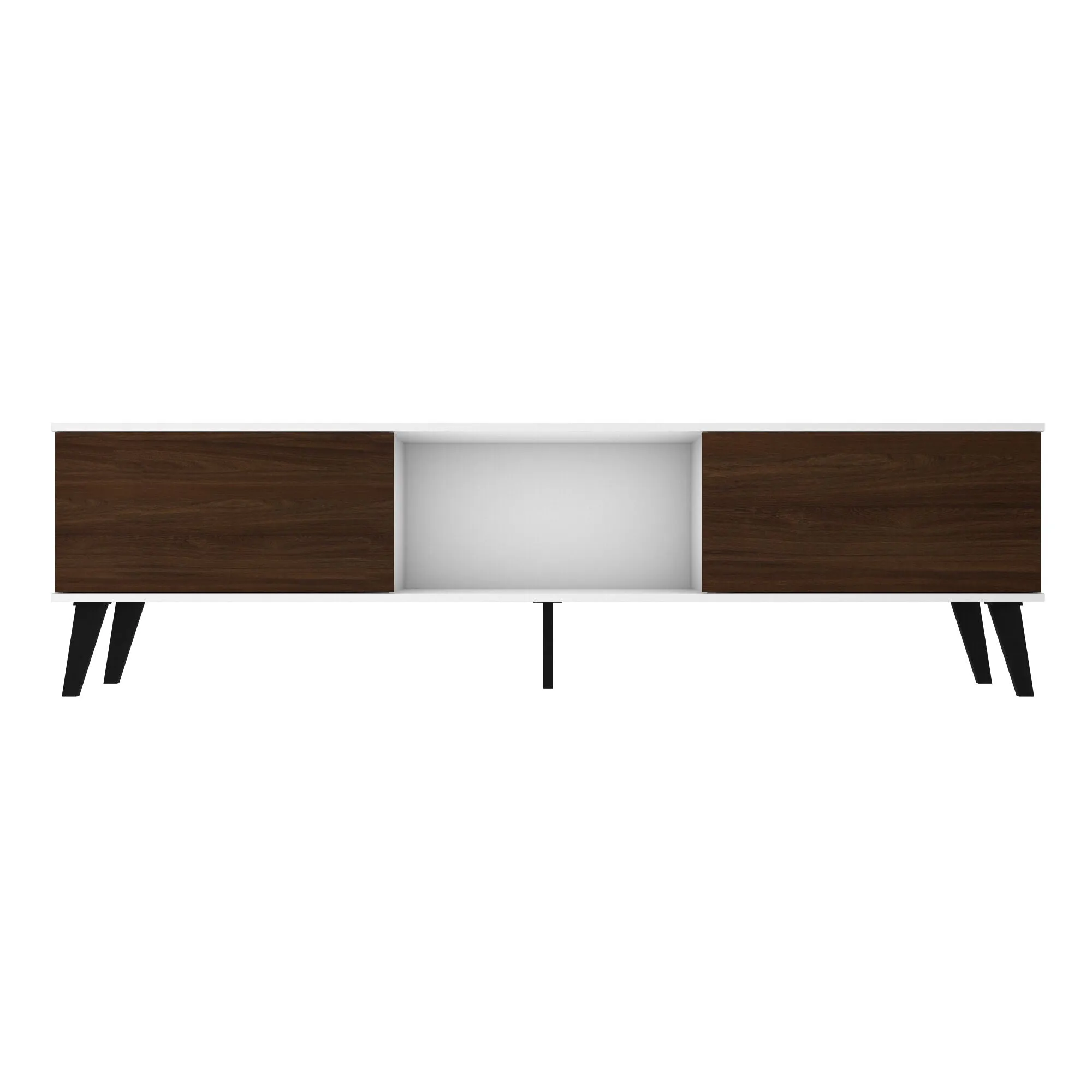 Doyers 70.87 Mid-Century Modern TV Stand in White and Nut Brown