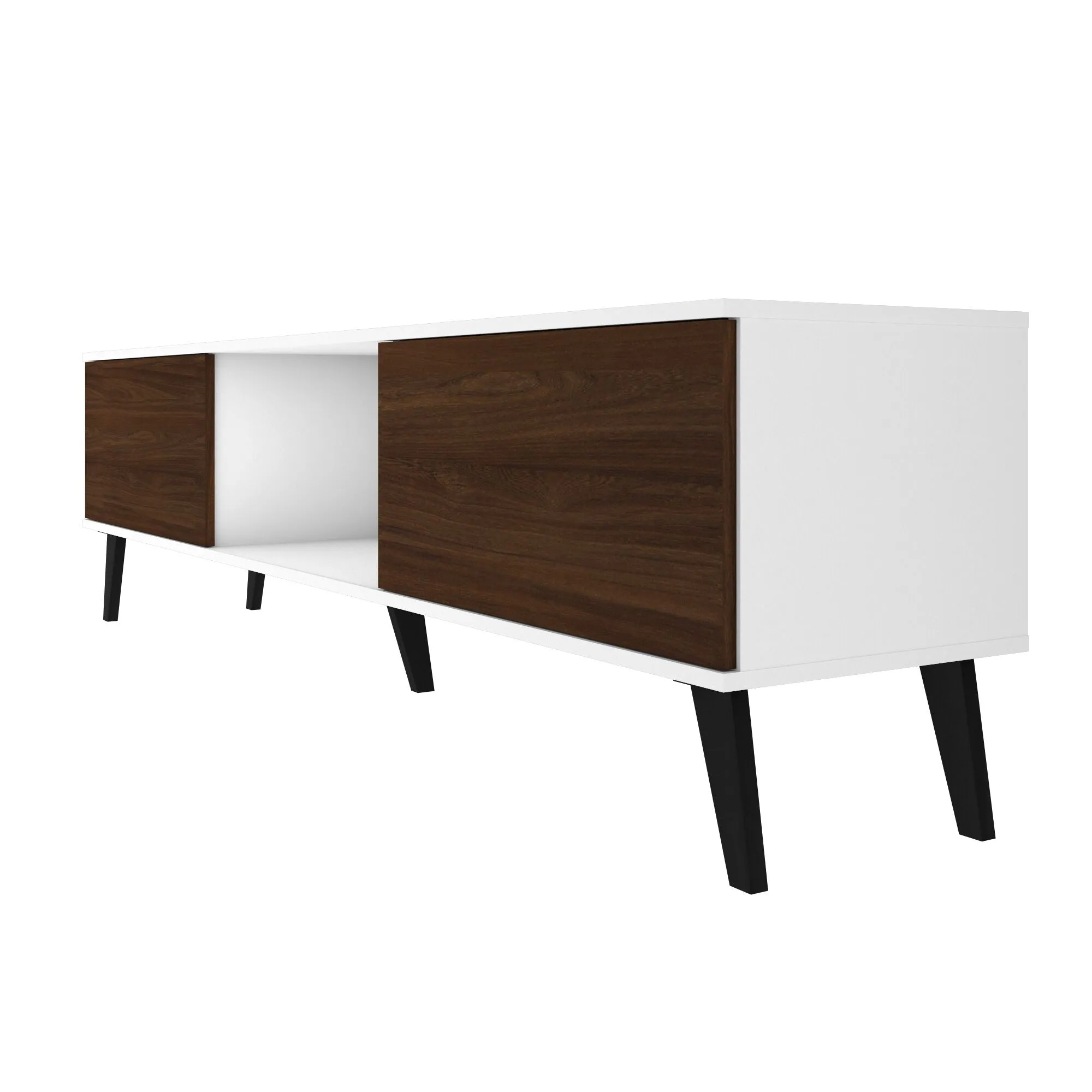 Doyers 70.87 Mid-Century Modern TV Stand in White and Nut Brown