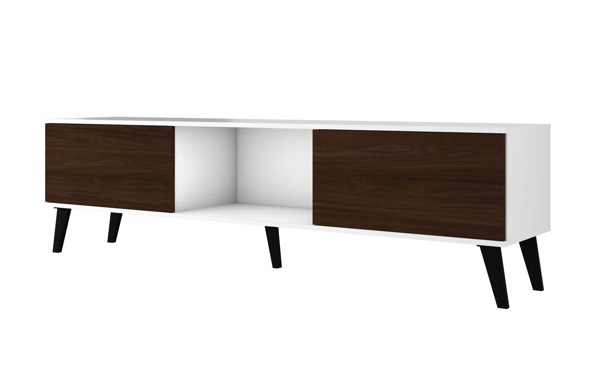 Doyers 70.87 Mid-Century Modern TV Stand in White and Nut Brown