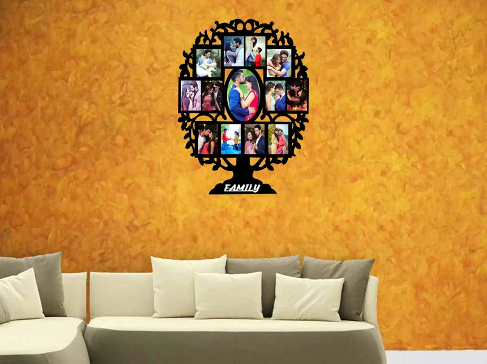 DREAMVIO Mdf Wood Family Tree Personalized 13 Photo Frame - 18X24 Inch (Black, Dv_Wooden07), Wall Mount
