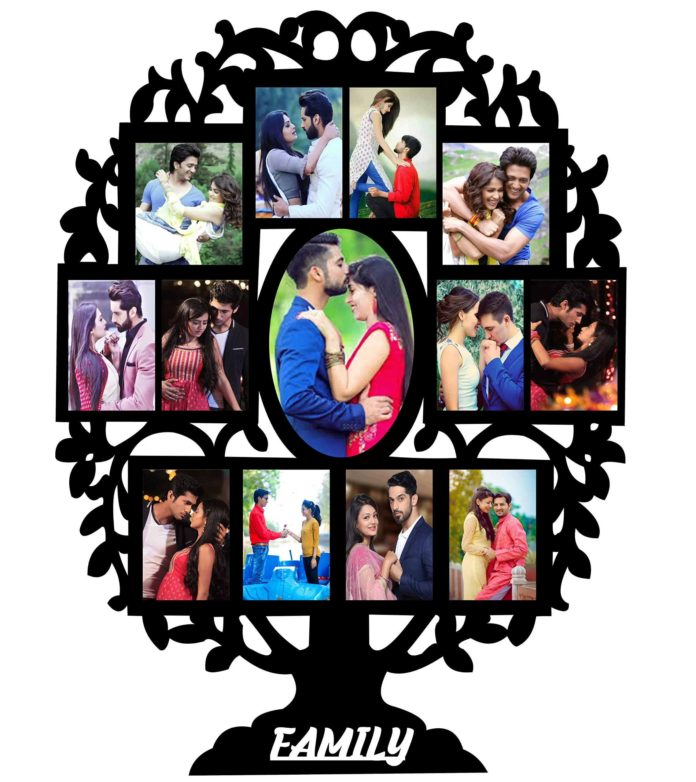 DREAMVIO Mdf Wood Family Tree Personalized 13 Photo Frame - 18X24 Inch (Black, Dv_Wooden07), Wall Mount